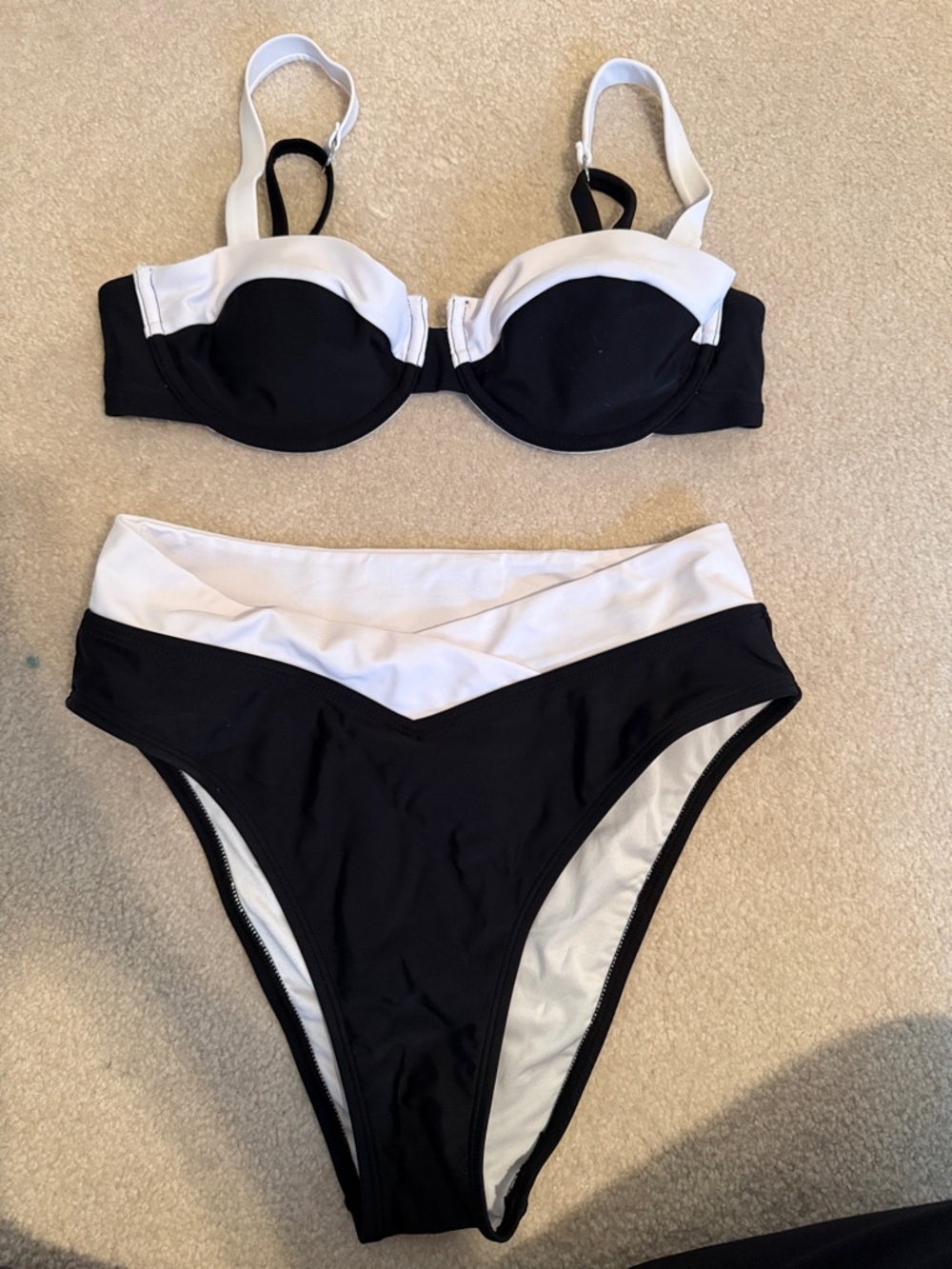 Cupshe Black and White Two-Piece High-Waist Bikini